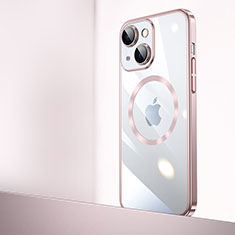 Carcasa Dura Cristal Plastico Funda Rigida Transparente con Mag-Safe Magnetic QC2 para Apple iPhone 14 Plus Oro Rosa