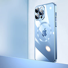 Carcasa Dura Cristal Plastico Funda Rigida Transparente con Mag-Safe Magnetic QC2 para Apple iPhone 14 Pro Max Azul