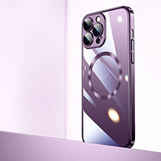 Carcasa Dura Cristal Plastico Funda Rigida Transparente con Mag-Safe Magnetic QC2 para Apple iPhone 14 Pro Max Morado