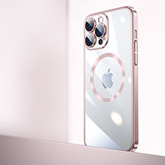 Carcasa Dura Cristal Plastico Funda Rigida Transparente con Mag-Safe Magnetic QC2 para Apple iPhone 14 Pro Oro Rosa
