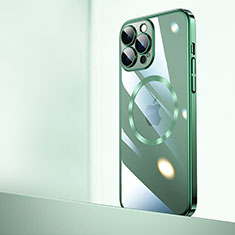 Carcasa Dura Cristal Plastico Funda Rigida Transparente con Mag-Safe Magnetic QC2 para Apple iPhone 14 Pro Verde