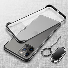 Carcasa Dura Cristal Plastico Funda Rigida Transparente con Magnetico Anillo de dedo Soporte para Apple iPhone 13 Pro Max Negro