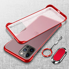 Carcasa Dura Cristal Plastico Funda Rigida Transparente con Magnetico Anillo de dedo Soporte para Apple iPhone 13 Pro Rojo