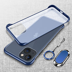 Carcasa Dura Cristal Plastico Funda Rigida Transparente con Magnetico Anillo de dedo Soporte para Apple iPhone 14 Azul