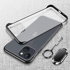 Carcasa Dura Cristal Plastico Funda Rigida Transparente con Magnetico Anillo de dedo Soporte para Apple iPhone 14 Plus Negro