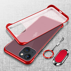 Carcasa Dura Cristal Plastico Funda Rigida Transparente con Magnetico Anillo de dedo Soporte para Apple iPhone 14 Plus Rojo