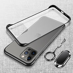 Carcasa Dura Cristal Plastico Funda Rigida Transparente con Magnetico Anillo de dedo Soporte para Apple iPhone 14 Pro Max Negro