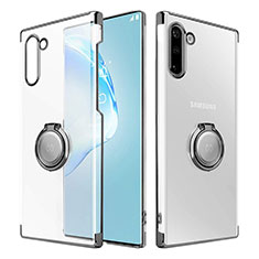 Carcasa Dura Cristal Plastico Funda Rigida Transparente con Magnetico Anillo de dedo Soporte para Samsung Galaxy Note 10 Negro
