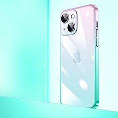 Carcasa Dura Cristal Plastico Funda Rigida Transparente Gradiente QC1 para Apple iPhone 13 Mini Verde
