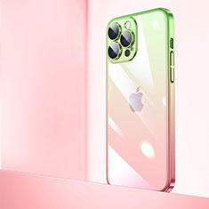 Carcasa Dura Cristal Plastico Funda Rigida Transparente Gradiente QC1 para Apple iPhone 13 Pro Max Rosa