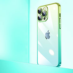 Carcasa Dura Cristal Plastico Funda Rigida Transparente Gradiente QC1 para Apple iPhone 13 Pro Max Verde