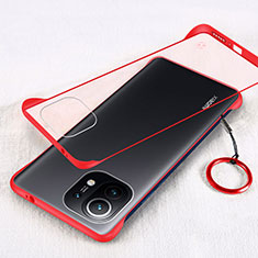 Carcasa Dura Cristal Plastico Funda Rigida Transparente H01 para Xiaomi Mi 11 Lite 4G Rojo