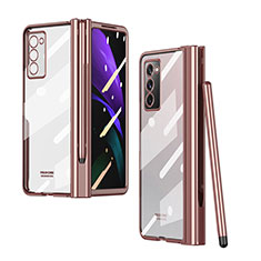 Carcasa Dura Cristal Plastico Funda Rigida Transparente H03 para Samsung Galaxy Z Fold2 5G Oro Rosa