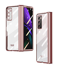 Carcasa Dura Cristal Plastico Funda Rigida Transparente H04 para Samsung Galaxy Z Fold2 5G Oro Rosa