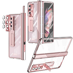 Carcasa Dura Cristal Plastico Funda Rigida Transparente H05 para Samsung Galaxy Z Fold3 5G Oro Rosa