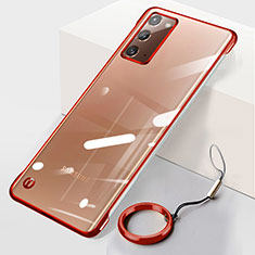 Carcasa Dura Cristal Plastico Funda Rigida Transparente JS1 para Samsung Galaxy Note 20 5G Rojo