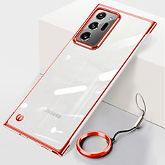 Carcasa Dura Cristal Plastico Funda Rigida Transparente JS1 para Samsung Galaxy Note 20 Ultra 5G Rojo