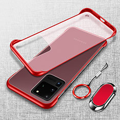 Carcasa Dura Cristal Plastico Funda Rigida Transparente JS1 para Samsung Galaxy S20 Ultra 5G Rojo