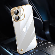 Carcasa Dura Cristal Plastico Funda Rigida Transparente QC1 para Apple iPhone 12 Mini Oro