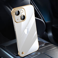 Carcasa Dura Cristal Plastico Funda Rigida Transparente QC1 para Apple iPhone 13 Oro