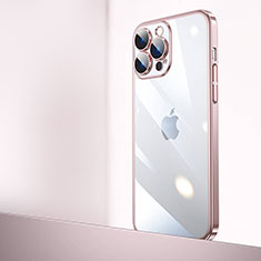 Carcasa Dura Cristal Plastico Funda Rigida Transparente QC2 para Apple iPhone 13 Pro Max Oro Rosa