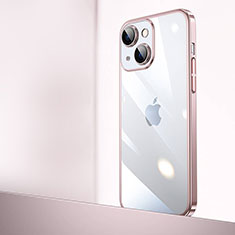 Carcasa Dura Cristal Plastico Funda Rigida Transparente QC2 para Apple iPhone 14 Oro Rosa