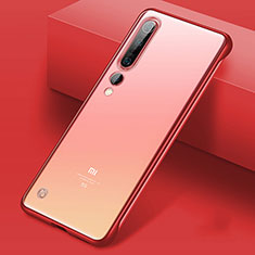 Carcasa Dura Cristal Plastico Funda Rigida Transparente S01 para Xiaomi Mi 10 Pro Rojo