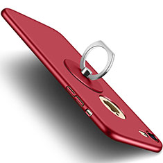 Carcasa Dura Plastico Rigida Mate con Agujero y Anillo de dedo Soporte para Apple iPhone 7 Rojo