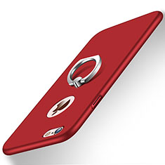 Carcasa Dura Plastico Rigida Mate con Anillo de dedo Soporte para Apple iPhone 6S Rojo