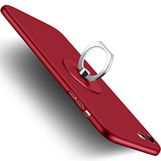 Carcasa Dura Plastico Rigida Mate con Anillo de dedo Soporte para Apple iPhone 7 Rojo