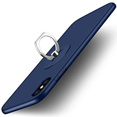 Carcasa Dura Plastico Rigida Mate con Anillo de dedo Soporte para Apple iPhone Xs Azul