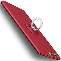 Carcasa Dura Plastico Rigida Mate con Anillo de dedo Soporte para Huawei Honor 9 Rojo