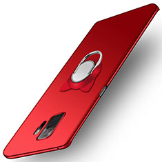 Carcasa Dura Plastico Rigida Mate con Anillo de dedo Soporte para Samsung Galaxy S9 Rojo