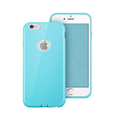 Carcasa Silicona Goma con Agujero para Apple iPhone 6 Plus Azul Cielo