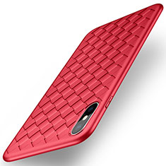 Carcasa Silicona Goma de Cuero para Apple iPhone X Rojo