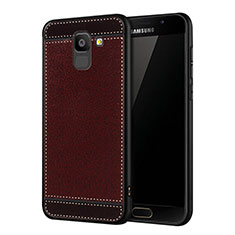Carcasa Silicona Goma de Cuero W01 para Samsung Galaxy J6 (2018) J600F Rojo