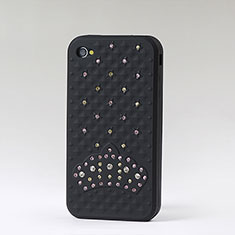 Carcasa Silicona Goma Diamante Brillante para Apple iPhone 4 Negro