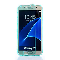 Carcasa Silicona Transparente Cubre Entero para Samsung Galaxy S7 G930F G930FD Azul Cielo