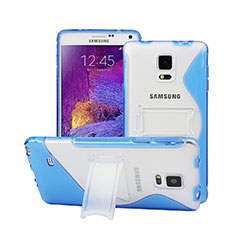 Carcasa Silicona Transparente S-Line con Soporte para Samsung Galaxy Note 4 Duos N9100 Dual SIM Azul