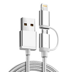 Cargador Cable Lightning USB Carga y Datos Android Micro USB C01 para Apple iPhone 12 Plata