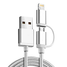 Cargador Cable Lightning USB Carga y Datos Android Micro USB C01 para Apple iPhone 14 Plus Plata