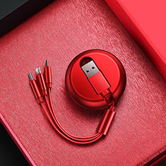 Cargador Cable Lightning USB Carga y Datos Android Micro USB C09 para Apple iPhone Xs Rojo