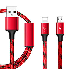 Cargador Cable Lightning USB Carga y Datos Android Micro USB ML02 Rojo
