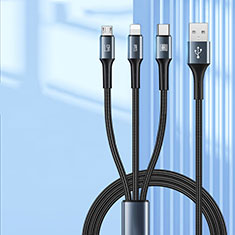 Cargador Cable Lightning USB Carga y Datos Android Micro USB Type-C 100W H01 para Motorola Moto G8 Power Negro