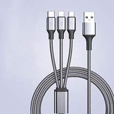 Cargador Cable Lightning USB Carga y Datos Android Micro USB Type-C 3.5A H01 para Samsung Galaxy A8 2018 A530F Gris Oscuro