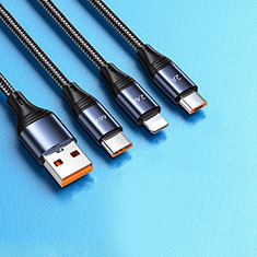 Cargador Cable Lightning USB Carga y Datos Android Micro USB Type-C 6A H01 para Oppo Reno11 Pro 5G Negro
