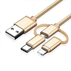 Cargador Cable Lightning USB Carga y Datos Android Micro USB Type-C ML05 para Motorola Moto Edge Plus Oro