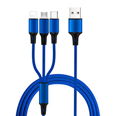 Cargador Cable Lightning USB Carga y Datos Android Micro USB Type-C ML08 para Huawei Honor Play 7X Azul
