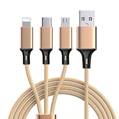 Cargador Cable Lightning USB Carga y Datos Android Micro USB Type-C ML08 para Samsung Galaxy M62 4G Oro