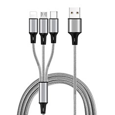Cargador Cable Lightning USB Carga y Datos Android Micro USB Type-C ML08 para Oppo A9X Plata